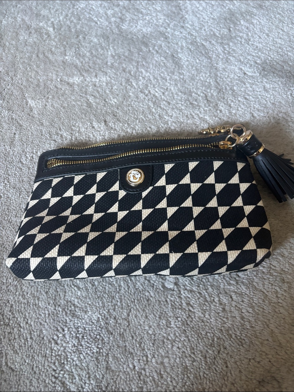 Spartina 449 Black and Cream Geometric Wristlet with Tassel Accent